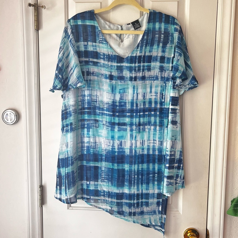 Layered Women’s Blue & White Abstract Pattern Blouse Size XL